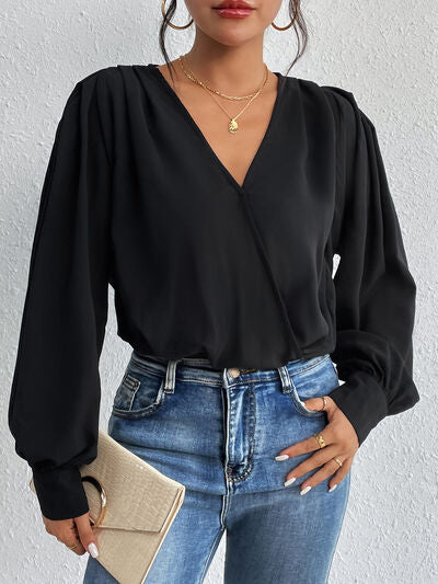 Surplice Ruched Long Sleeve Bodysuit - Premium   - Just $42.95! Shop now at LACEDUPED