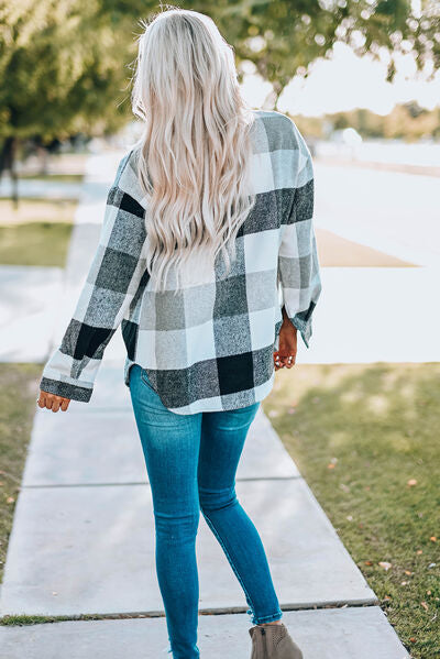 Plaid Button Up Dropped Shoulder Jacket - Premium   - Just $79.95! Shop now at LACEDUPED