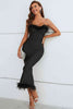 Feather Trim Strapless Sweetheart Neck Dress - LACEDUPED