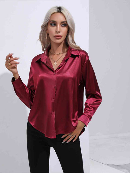 Collared Neck Buttoned Long Sleeve Shirt - Premium   - Just $31.95! Shop now at LACEDUPED