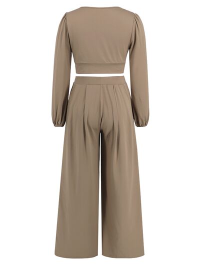 Surplice Top and Wide Leg Pants Set - Premium   - Just $68.95! Shop now at LACEDUPED