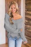 Frayed Hem Dropped Shoulder Sweater - Premium   - Just $43.95! Shop now at LACEDUPED