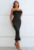 Feather Trim Strapless Sweetheart Neck Dress - LACEDUPED