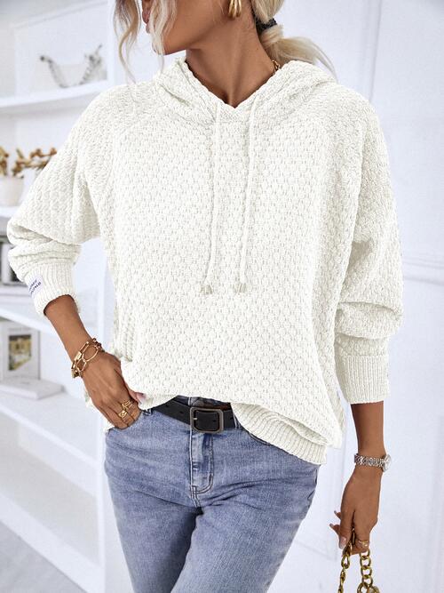 Texture Drawstring Long Sleeve Hooded Sweater - Premium   - Just $51.95! Shop now at LACEDUPED