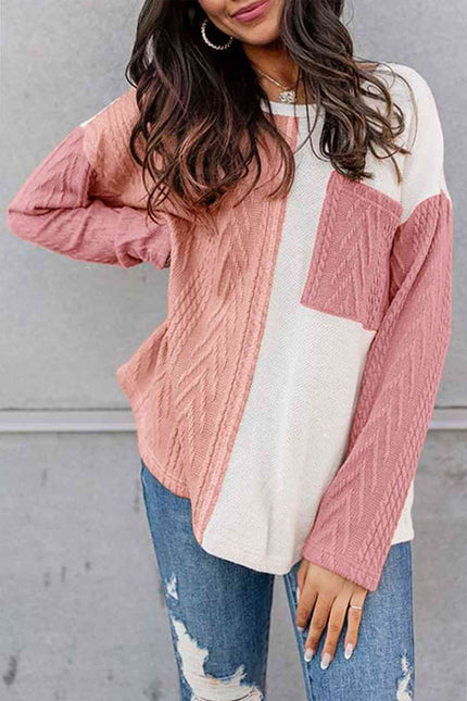 Full Size Color Block Cable-Knit Tops - Premium   - Just $43.95! Shop now at LACEDUPED