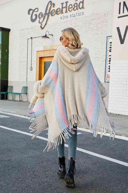 Color Block Fringe Detail Poncho - Premium   - Just $89.95! Shop now at LACEDUPED