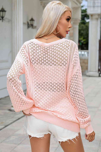 Openwork V-Neck Sweater - Premium   - Just $49.95! Shop now at LACEDUPED