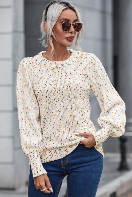 Heathered Round Neck Lantern Sleeve Sweater - Premium   - Just $63.95! Shop now at LACEDUPED