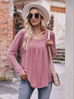 Double Take Pleated Detail Curved Hem Long Sleeve Top - Premium   - Just $36.95! Shop now at LACEDUPED