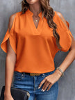 Notched Cold Shoulder Blouse - Premium   - Just $34.95! Shop now at LACEDUPED