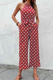 Polka Dot Grecian Wide Leg Jumpsuit - Premium   - Just $43.95! Shop now at LACEDUPED