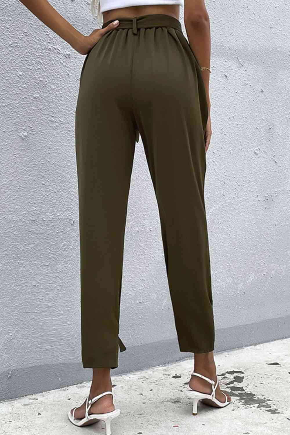 Tie Detail Belted Pants with Pockets - Premium   - Just $42.95! Shop now at LACEDUPED