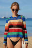 Rainbow Stripe Openwork Long Sleeve Cover-Up - Premium   - Just $43.95! Shop now at LACEDUPED