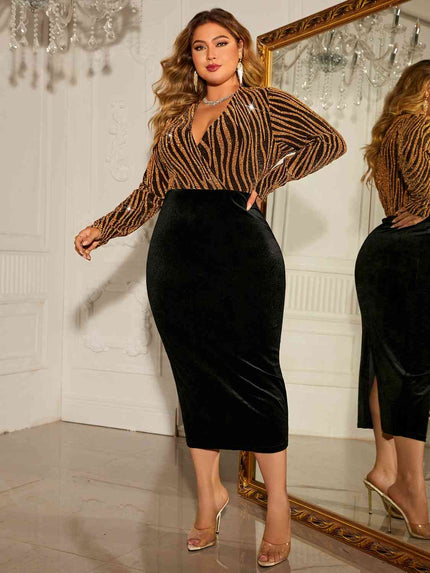 Plus Size Surplice Neck Long Sleeve Slit Dress - Premium   - Just $47.95! Shop now at LACEDUPED