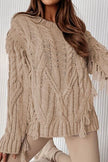 Cable-Knit Fringe Round Neck Sweater - Premium   - Just $66.95! Shop now at LACEDUPED