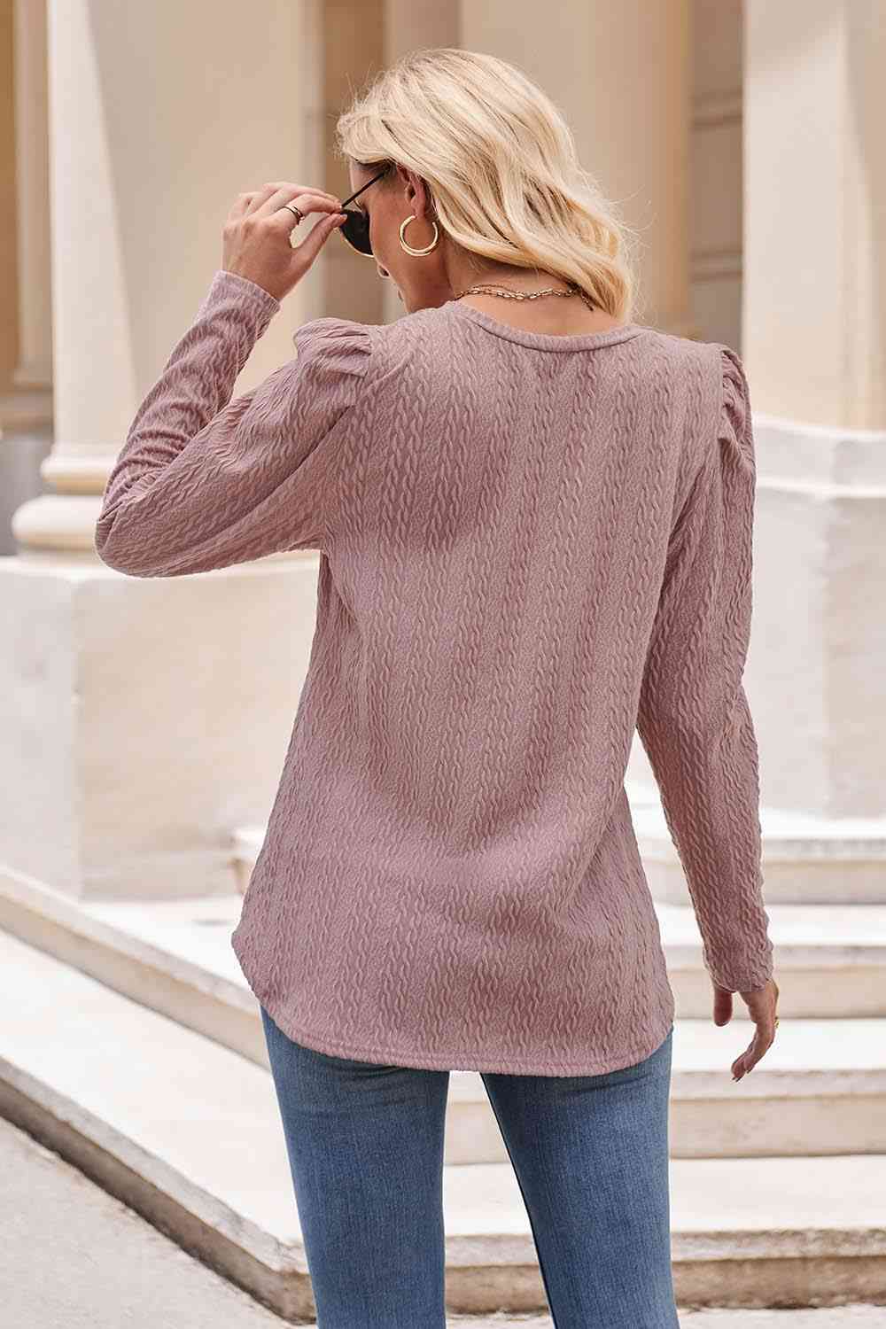 Round Neck Puff Sleeve Blouse - Premium   - Just $33.95! Shop now at LACEDUPED