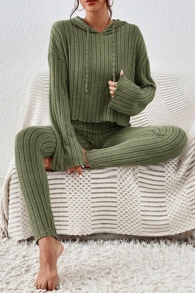 Lettuce Hem Dropped Shoulder Hooded Top and Pants Set - Premium   - Just $53.95! Shop now at LACEDUPED