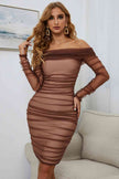 Off-Shoulder Ruched Long Sleeve Tulle Dress - Premium   - Just $135.95! Shop now at LACEDUPED