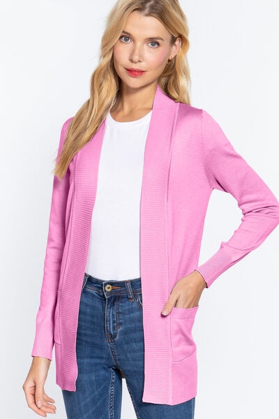 ACTIVE BASIC Ribbed Trim Open Front Cardigan - Premium   - Just $48.95! Shop now at LACEDUPED