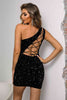 Sequin Lace-Up One-Shoulder Bodycon Dress - Premium   - Just $63.95! Shop now at LACEDUPED