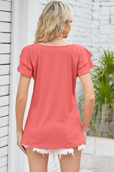 Square Neck Flutter Sleeve T-Shirt - Premium   - Just $31.95! Shop now at LACEDUPED