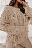 Cable-Knit Fringe Round Neck Sweater - Premium   - Just $66.95! Shop now at LACEDUPED