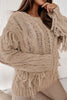 Cable-Knit Fringe Round Neck Sweater - Premium   - Just $66.95! Shop now at LACEDUPED