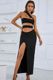 One-Shoulder Cutout Front Split Maxi Dress - Premium   - Just $150.95! Shop now at LACEDUPED