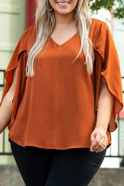 Plus Size V-Neck Petal Sleeve Blouse - Premium   - Just $33.95! Shop now at LACEDUPED