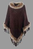 Faux Fur Trim Fringed Poncho - Premium   - Just $42.95! Shop now at LACEDUPED