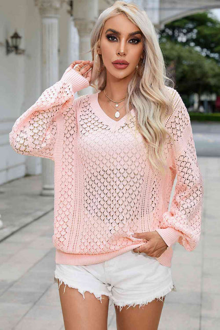 Openwork V-Neck Sweater - Premium   - Just $49.95! Shop now at LACEDUPED