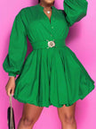 Notched Button Up Balloon Sleeves Dress - Premium   - Just $58.95! Shop now at LACEDUPED