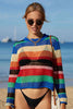 Rainbow Stripe Openwork Long Sleeve Cover-Up - Premium   - Just $43.95! Shop now at LACEDUPED