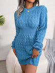 Cable-Knit Round Neck Mini Wrap Sweater Dress - Premium   - Just $41.56! Shop now at LACEDUPED