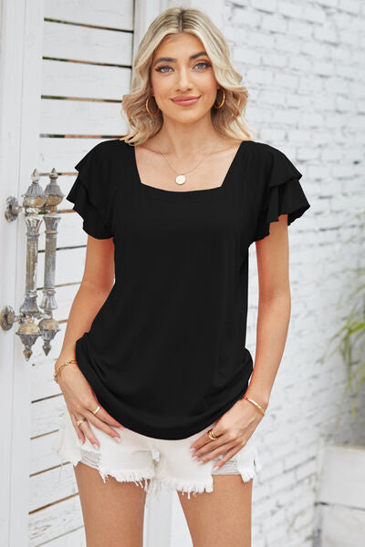 Square Neck Flutter Sleeve T-Shirt - Premium   - Just $31.95! Shop now at LACEDUPED