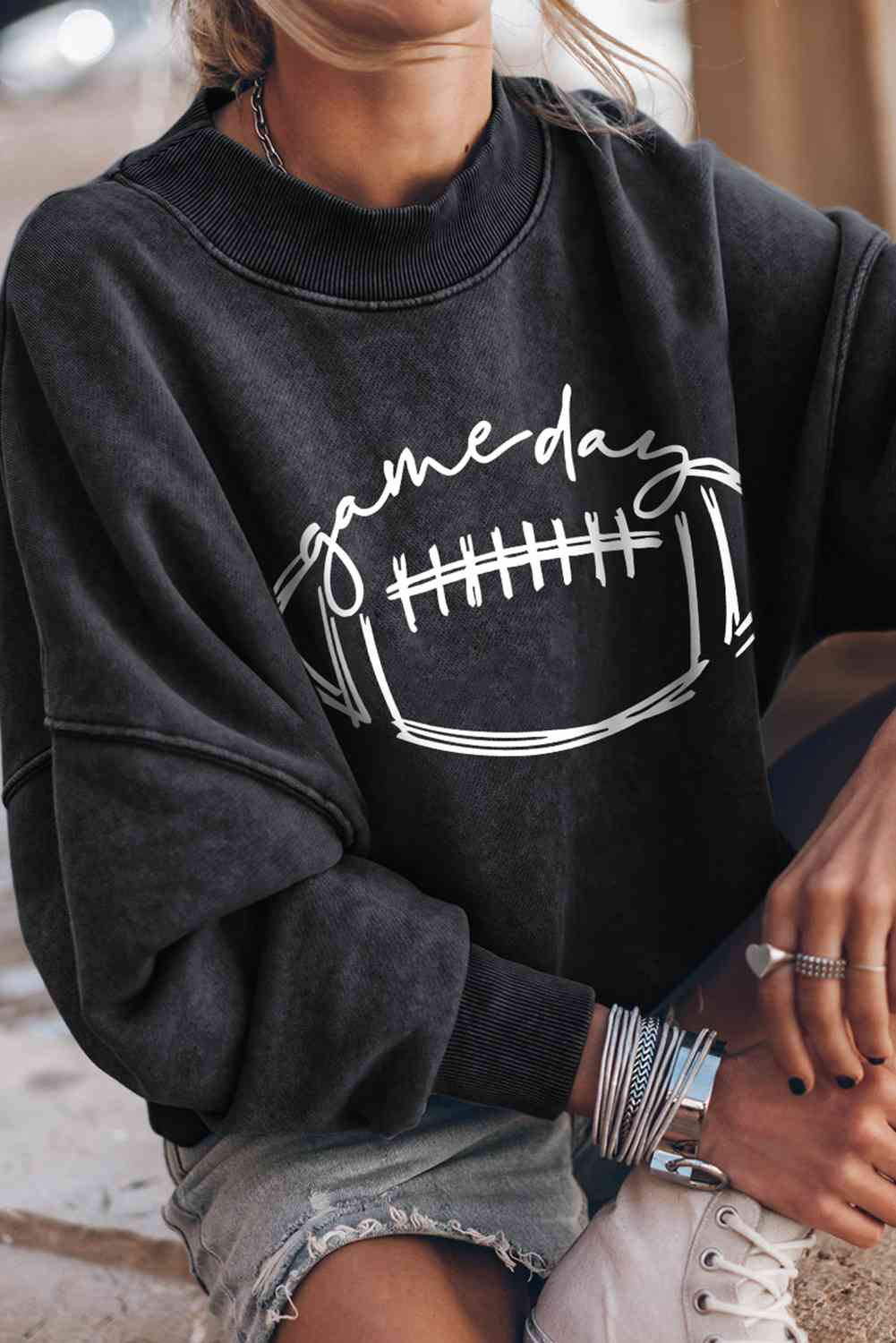 Round Neck Long Sleeve FOOTBALL Graphic Sweatshirt - Premium   - Just $56.95! Shop now at LACEDUPED