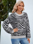 Animal Print Round Neck Dropped Shoulder Sweater - Premium   - Just $54.95! Shop now at LACEDUPED