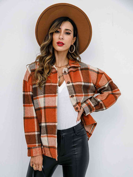 Plaid Button Up Collared Neck Jacket - Premium   - Just $42.95! Shop now at LACEDUPED