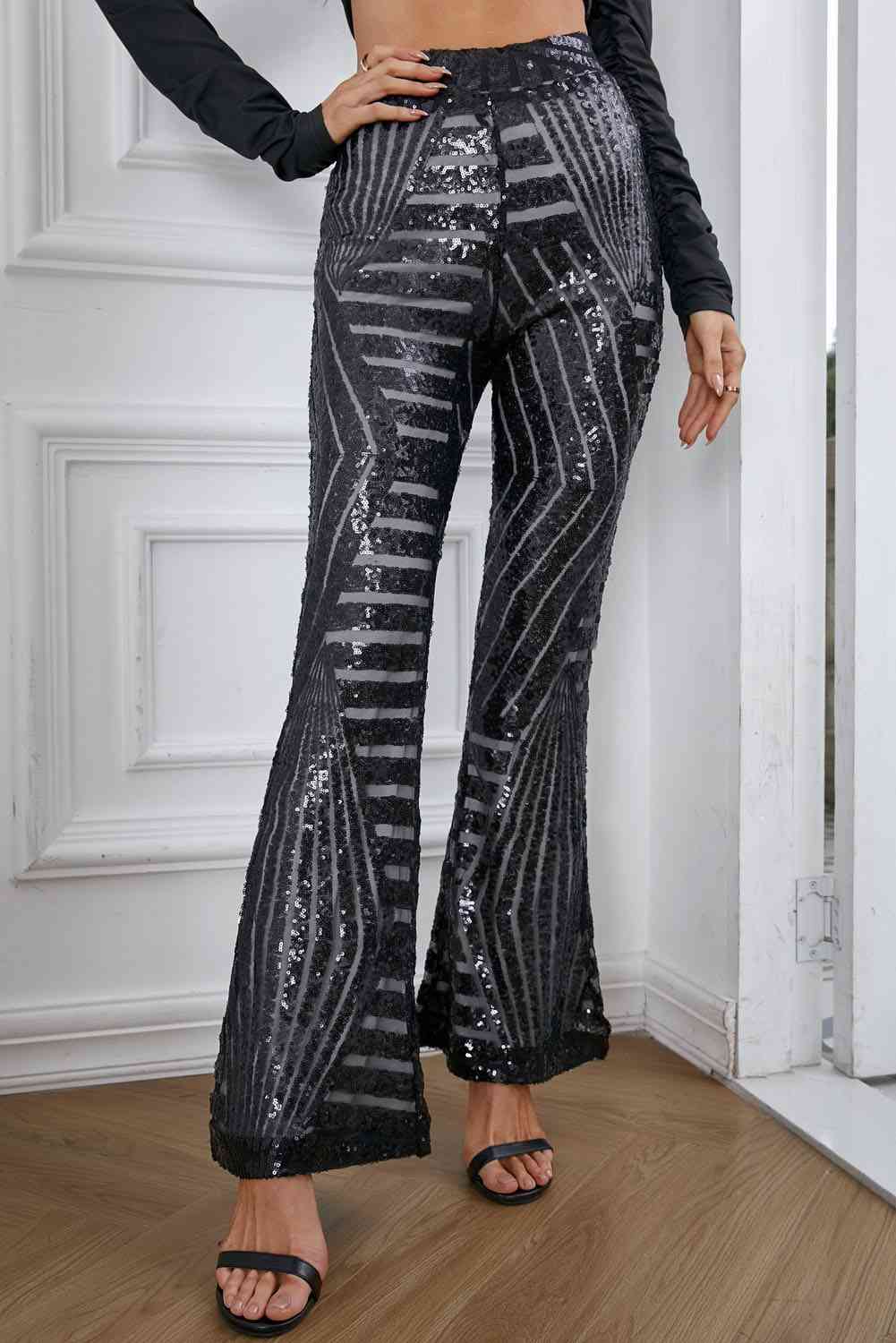 Double Take Sequin High Waist Flared Pants - Premium   - Just $78.95! Shop now at LACEDUPED