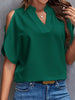 Notched Cold Shoulder Blouse - Premium   - Just $34.95! Shop now at LACEDUPED