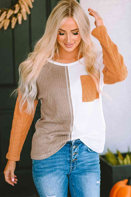 Full Size Color Block Cable-Knit Tops - Premium   - Just $43.95! Shop now at LACEDUPED