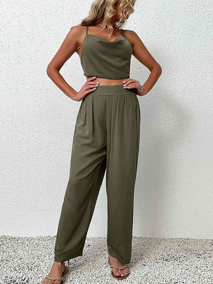 Crisscross Back Cropped Top and Pants Set - Premium   - Just $53.95! Shop now at LACEDUPED