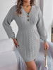 Buttoned Cable-Knit V-Neck Sweater Dress - Premium   - Just $44.76! Shop now at LACEDUPED