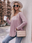 Double Take Pleated Detail Curved Hem Long Sleeve Top - Premium   - Just $36.95! Shop now at LACEDUPED