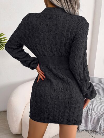 Cable-Knit Round Neck Mini Wrap Sweater Dress - Premium   - Just $41.56! Shop now at LACEDUPED