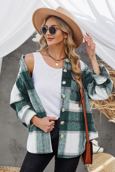 Plaid Button Up Dropped Shoulder Jacket - Premium   - Just $79.95! Shop now at LACEDUPED