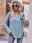 Double Take Pleated Detail Curved Hem Long Sleeve Top - Premium   - Just $36.95! Shop now at LACEDUPED