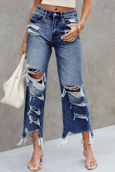 Distressed Raw Hem Jeans with Pockets - Premium   - Just $80.95! Shop now at LACEDUPED