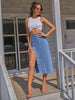 Button Down Denim Skirt - Premium   - Just $49.95! Shop now at LACEDUPED