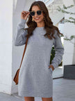 Round Neck Long Sleeve Mini Dress with Pockets - Premium   - Just $28.95! Shop now at LACEDUPED